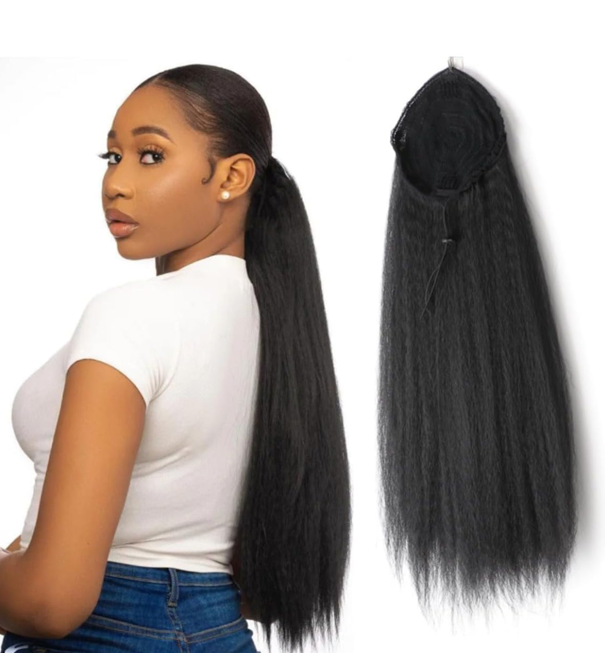 Yaki straight virgin human hair ponytail