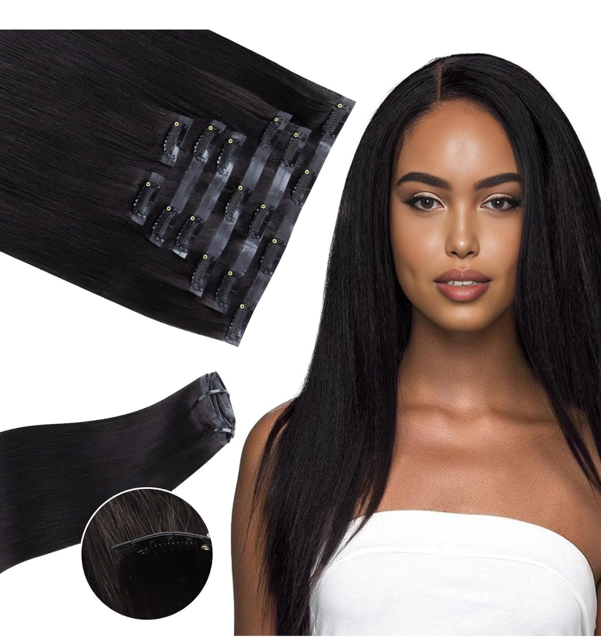 Salon Natural Black Light Yaki Straight Seamless Clip-Ins