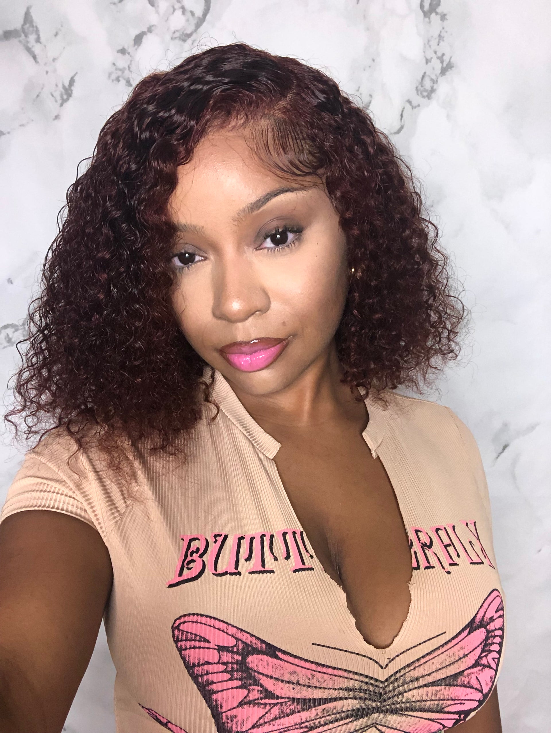 Glueless Reddish Brown Curly Lace Front Wig